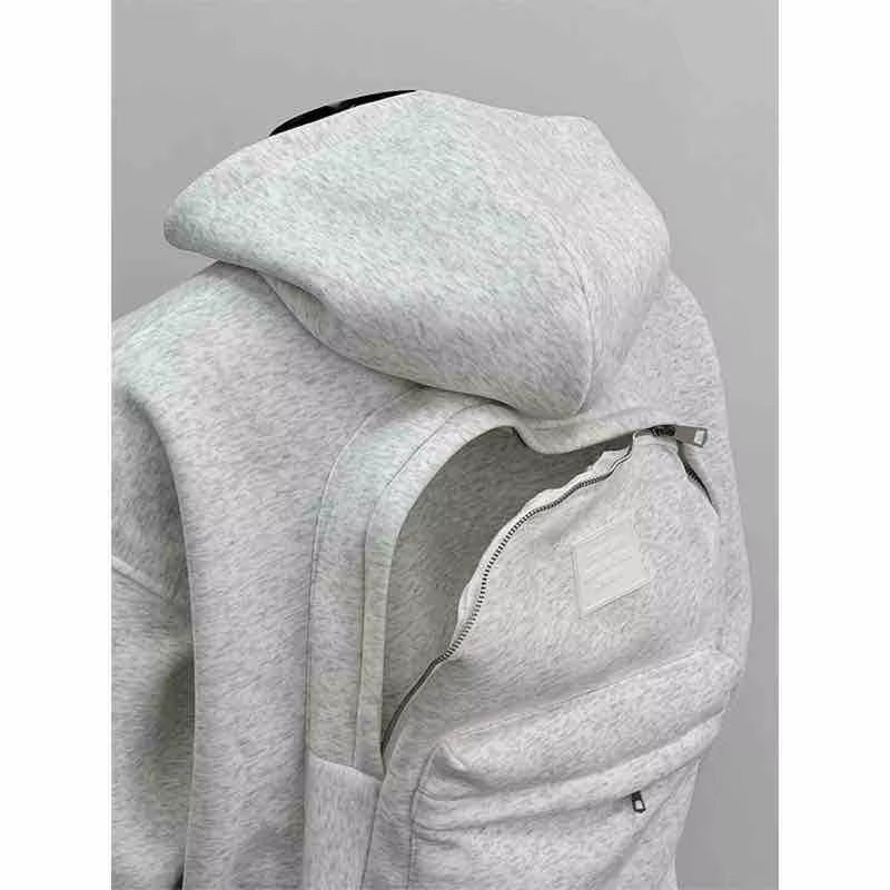 Spring Autumn Men Long Sleeves Hooded Sweatshirt Vintage Backpack Cardigan Personality Highstreet 2Xl Oversized Coat Black White
